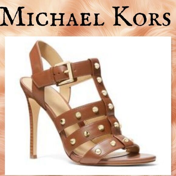 NWOB MICHAEL Michael Kors Jagger Studded Stiletto Sandal in Luggage - Picture 1 of 11